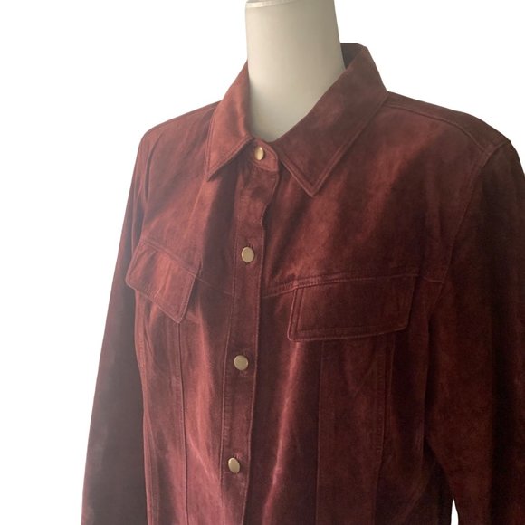 Atelier by B. Thomas Button-Down Suede Jacket Women's Collared Size L - Picture 4 of 5
